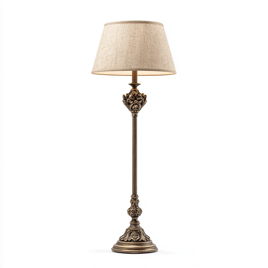 Lampada da terra in metallo 36x36x160 cm - bronzo - paralume beige - design classico intagliato-Hutete