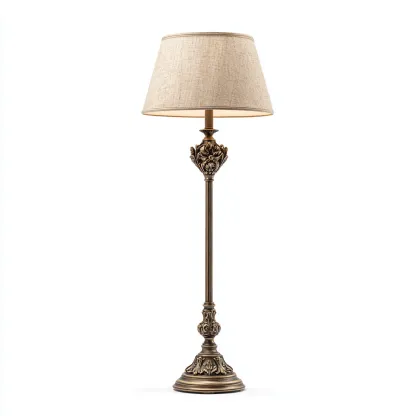 Lampada da terra in metallo 36x36x160 cm - bronzo - paralume beige - design classico intagliato-Hutete
