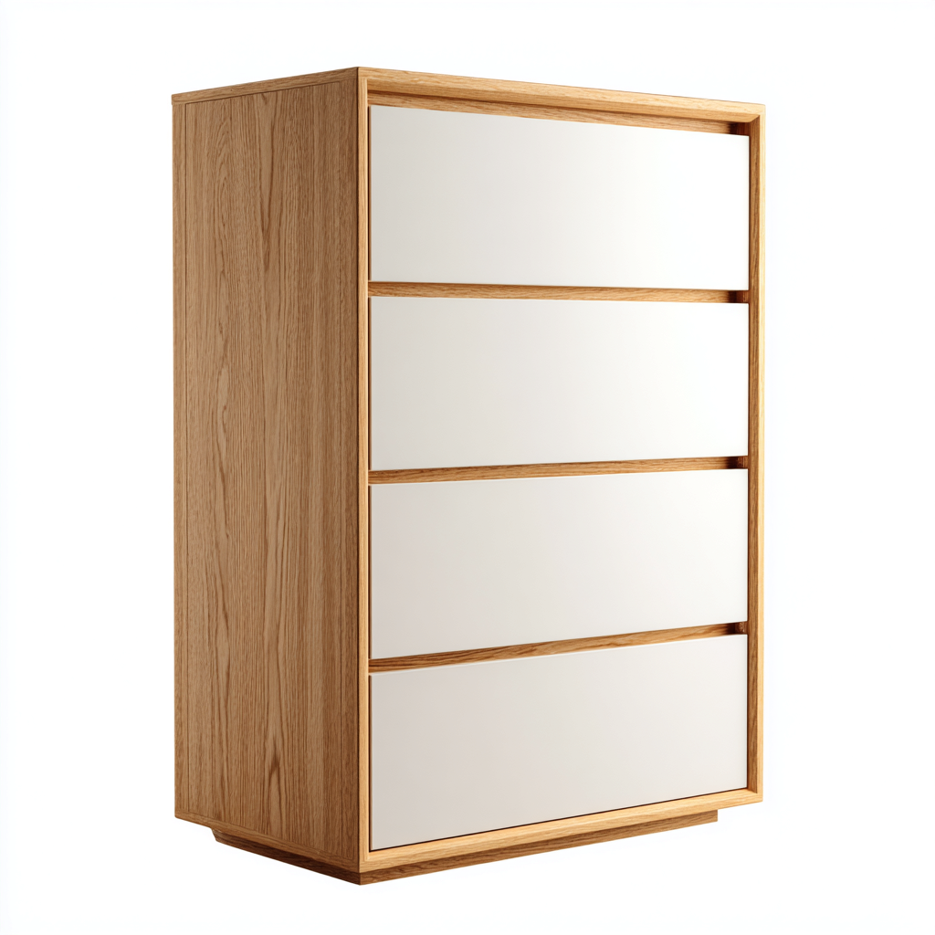 Cassettiera moderna in legno e MDF 70x45x110 cm - rovere naturale-bianco - design scandinavo-Hutete