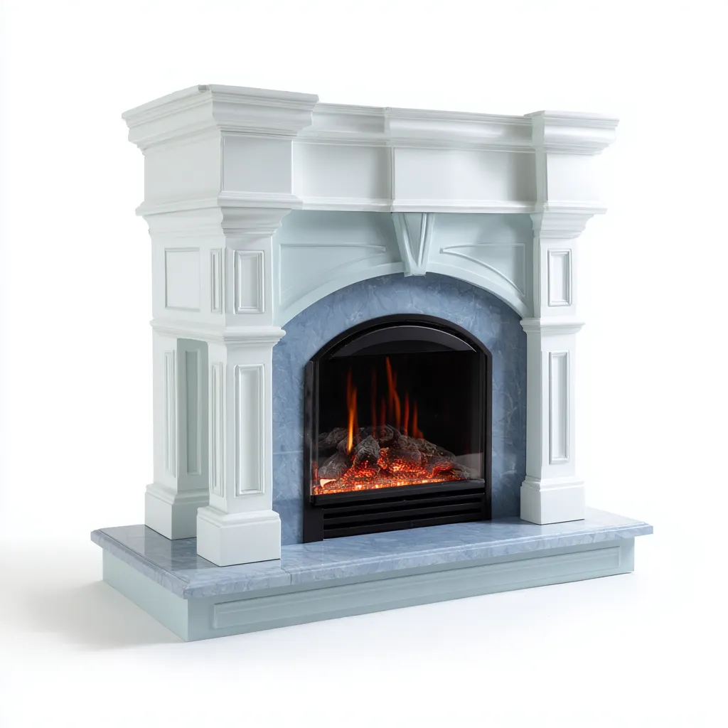 Camino elettrico con cornice decorativa in legno e marmo 135x40x110 cm - bianco - design classico con fiamma LED-Hutete