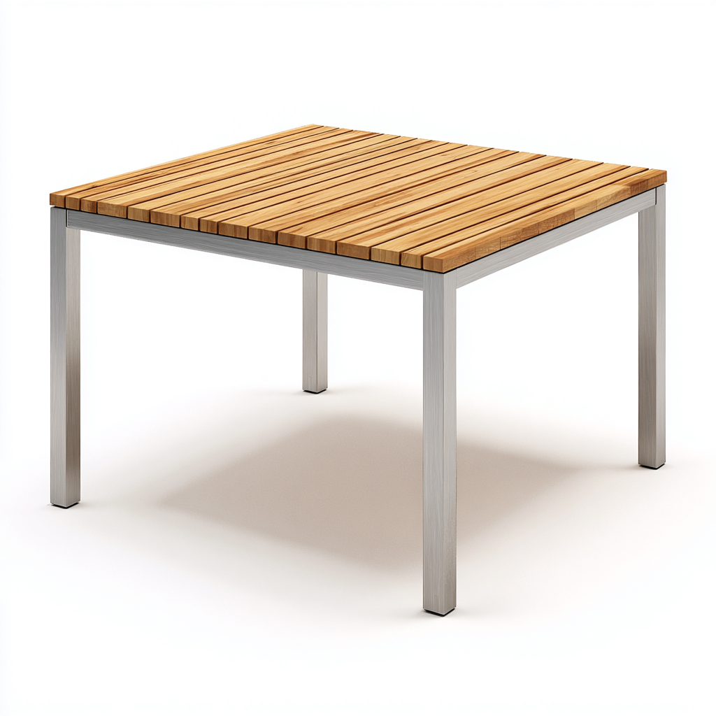 Tavolo da giardino in alluminio e legno 90x90x75 cm - legno chiaro-argento - design moderno-Hutete