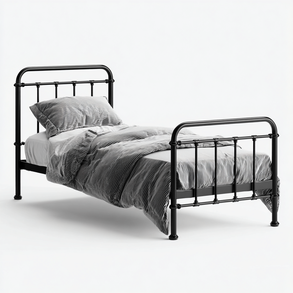 Letto singolo in metallo 200x100x95 cm - nero - stile industriale retrò-Hutete
