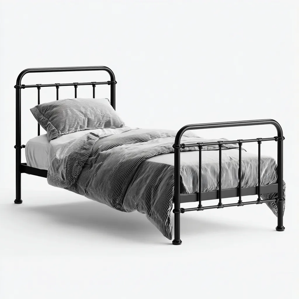Letto singolo in metallo 200x100x95 cm - nero - stile industriale retrò-Hutete