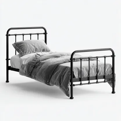 Letto singolo in metallo 200x100x95 cm - nero - stile industriale retrò-Hutete