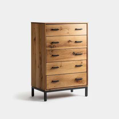 Cassettiera in legno di rovere 80x45x115 cm - colore naturale e nero - stile industriale moderno-Hutete