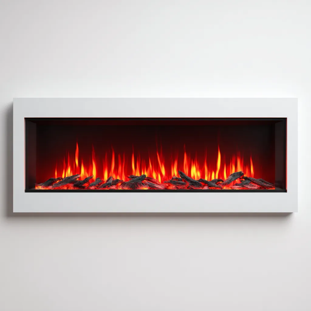 Camino elettrico a parete 120x20x55 cm - bianco - design moderno con fiamma LED realistica-Hutete