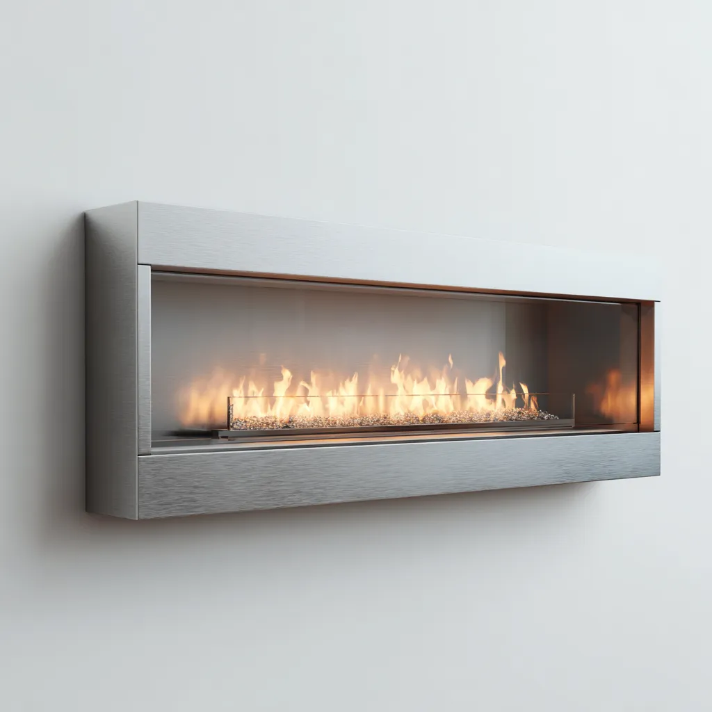 Camino da parete in acciaio inox 110x20x50 cm - argento - design moderno a bioetanolo-Hutete