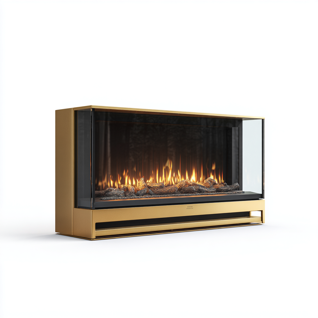 Camino elettrico in metallo 110x35x75 cm - oro-nero - design moderno-Hutete