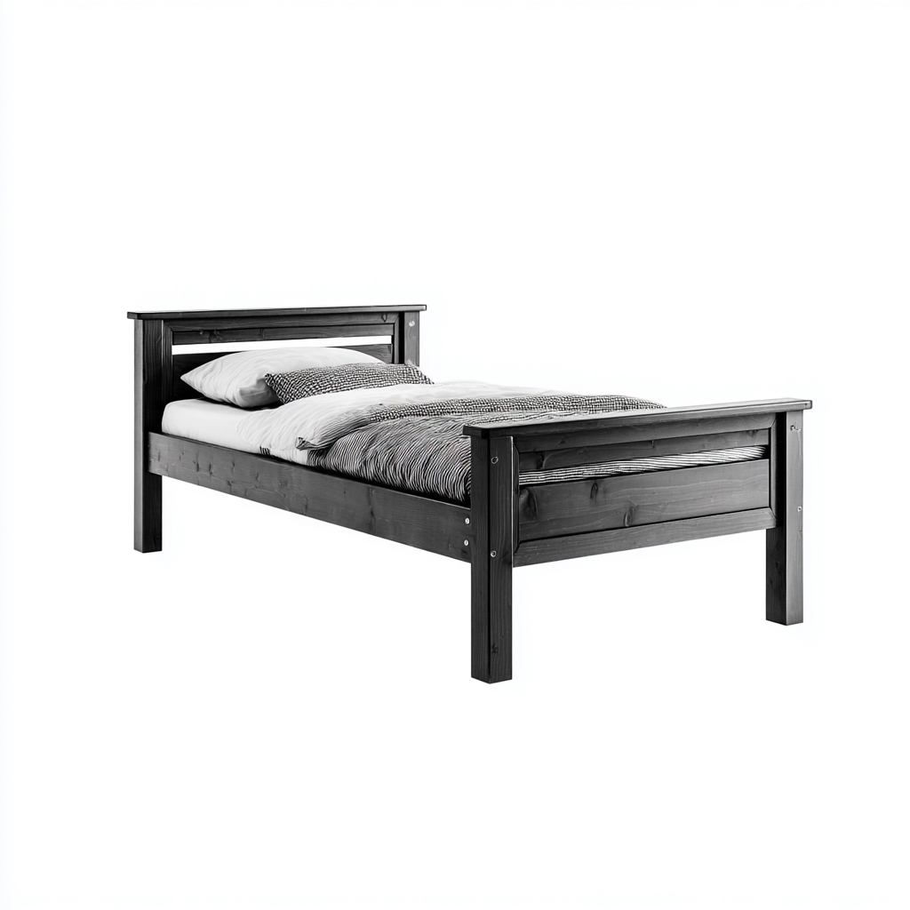 Letto singolo in legno massello 200x100x90 cm - nero - stile moderno-Hutete