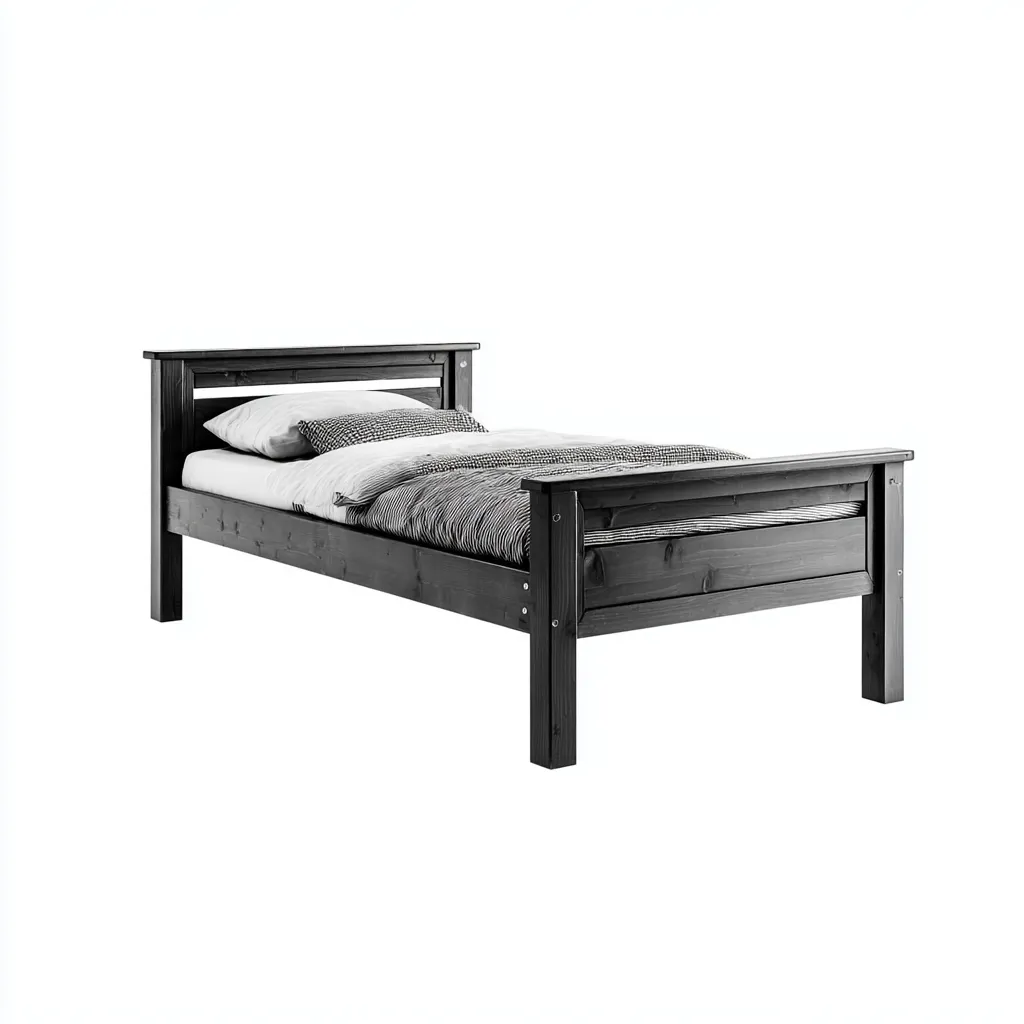 Letto singolo in legno massello 200x100x90 cm - nero - stile moderno-Hutete