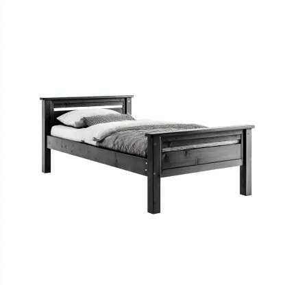 Letto singolo in legno massello 200x100x90 cm - nero - stile moderno-Hutete