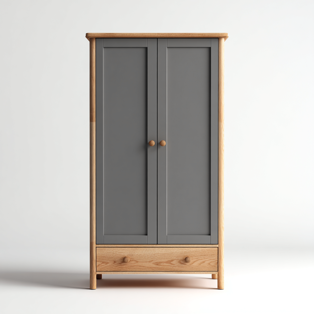 Armadio moderno in legno 120x55x190 cm - grigio - con spazi di archiviazione e base in rovere naturale-Hutete