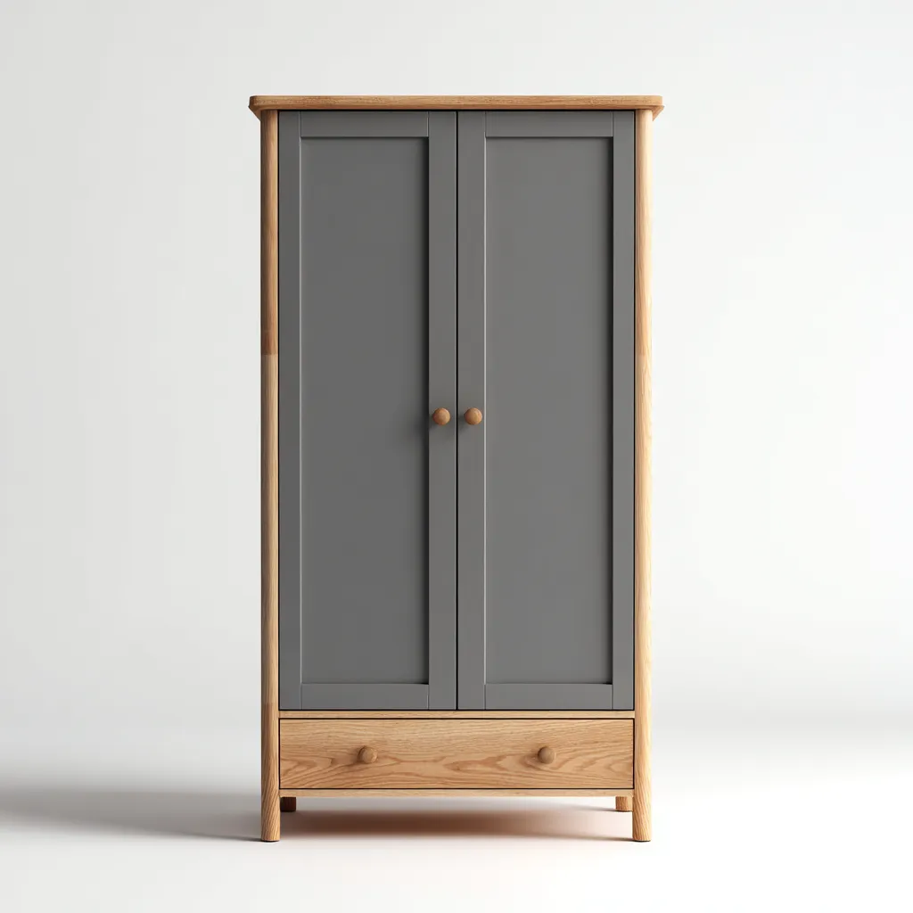 Armadio moderno in legno 120x55x190 cm - grigio - con spazi di archiviazione e base in rovere naturale-Hutete