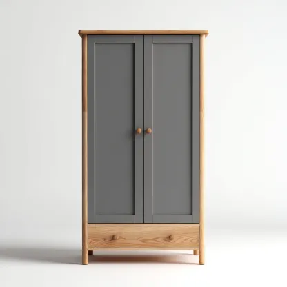 Armadio moderno in legno 120x55x190 cm - grigio - con spazi di archiviazione e base in rovere naturale-Hutete