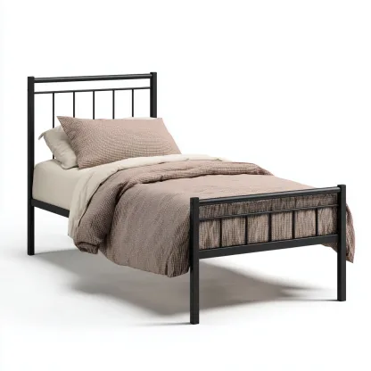 Letto singolo in metallo 200x100x90 cm - nero - design moderno lineare-Hutete