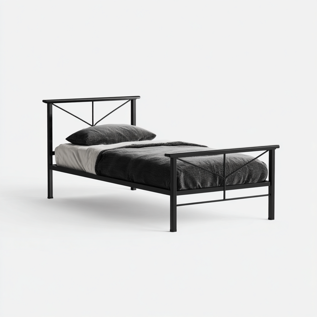 Letto singolo in metallo 200x100x90 cm - nero - design industriale moderno-Hutete