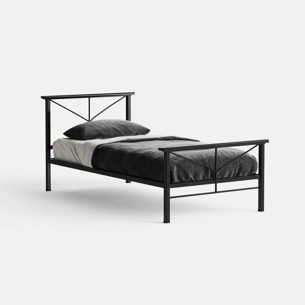Letto singolo in metallo 200x100x90 cm - nero - design industriale moderno-Hutete