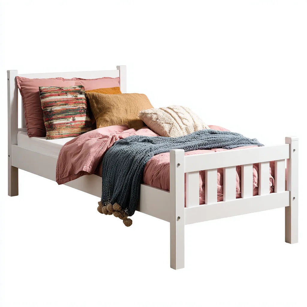 Letto singolo in legno 200x100x95 cm - bianco - stile scandinavo con testiera e pediera-Hutete