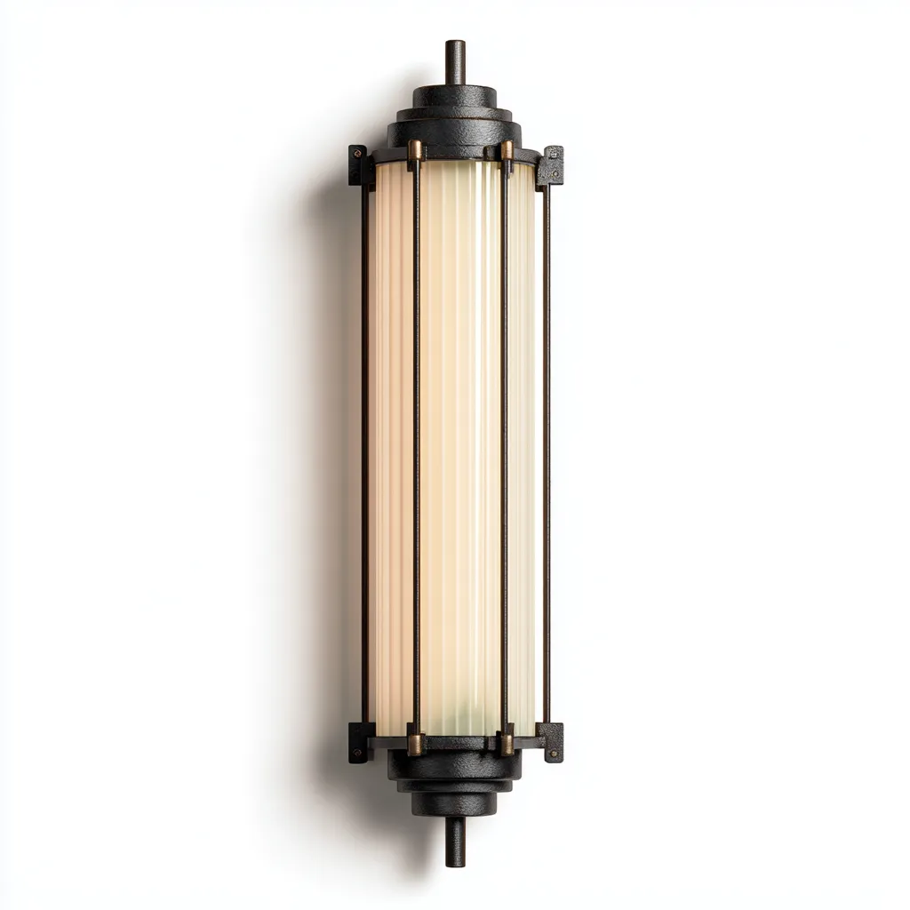 Applique in metallo nero e vetro satinato - 18x12x62 cm - nero - stile Art Déco industriale-Hutete
