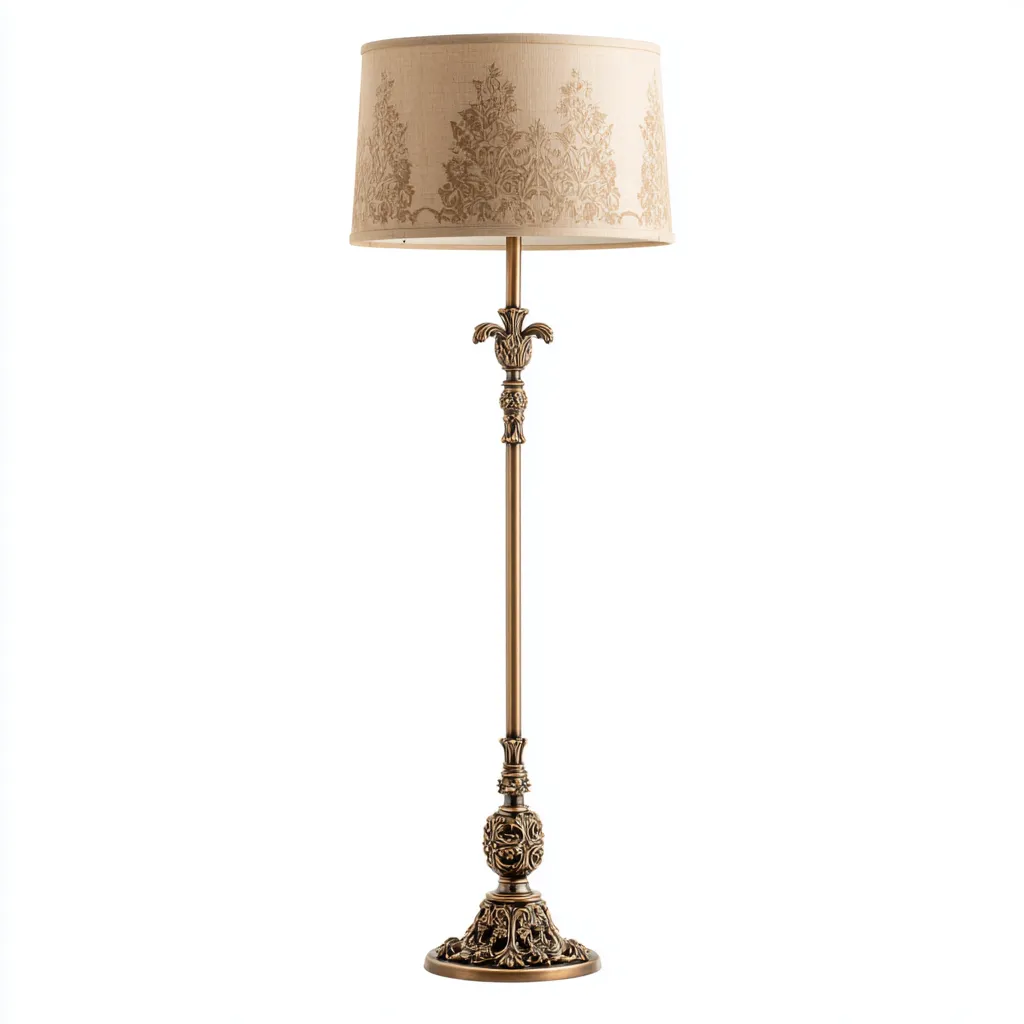 Lampada da terra in metallo 38x38x165 cm - bronzo - paralume beige - design classico intagliato-Hutete