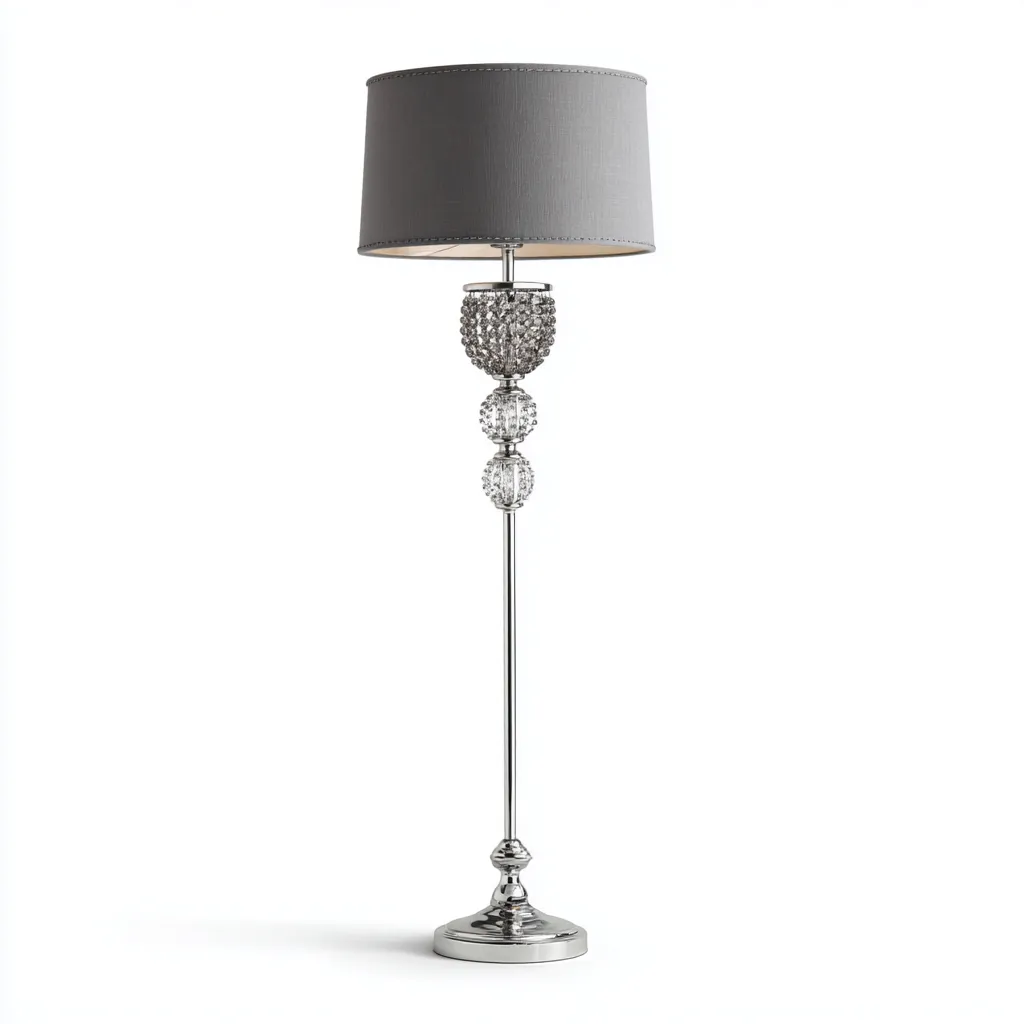 Lampada da terra in metallo 35x35x160 cm - argento-grigio - design moderno con cristalli decorativi-Hutete