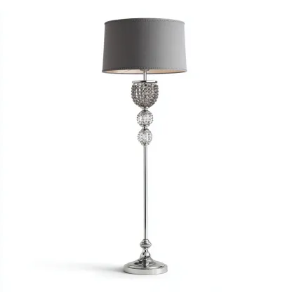 Lampada da terra in metallo 35x35x160 cm - argento-grigio - design moderno con cristalli decorativi-Hutete
