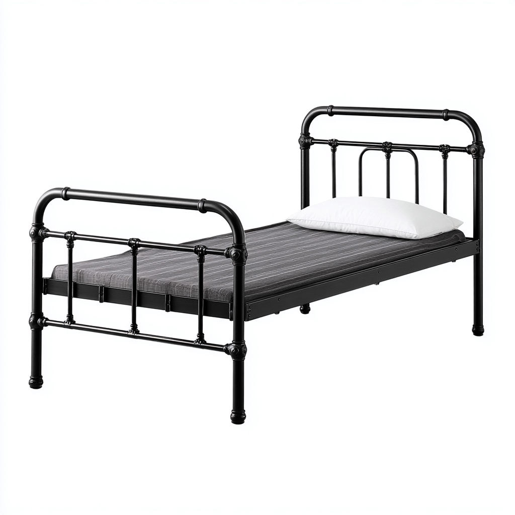 Letto singolo in metallo 200x100x100 cm - nero - stile vintage industriale-Hutete