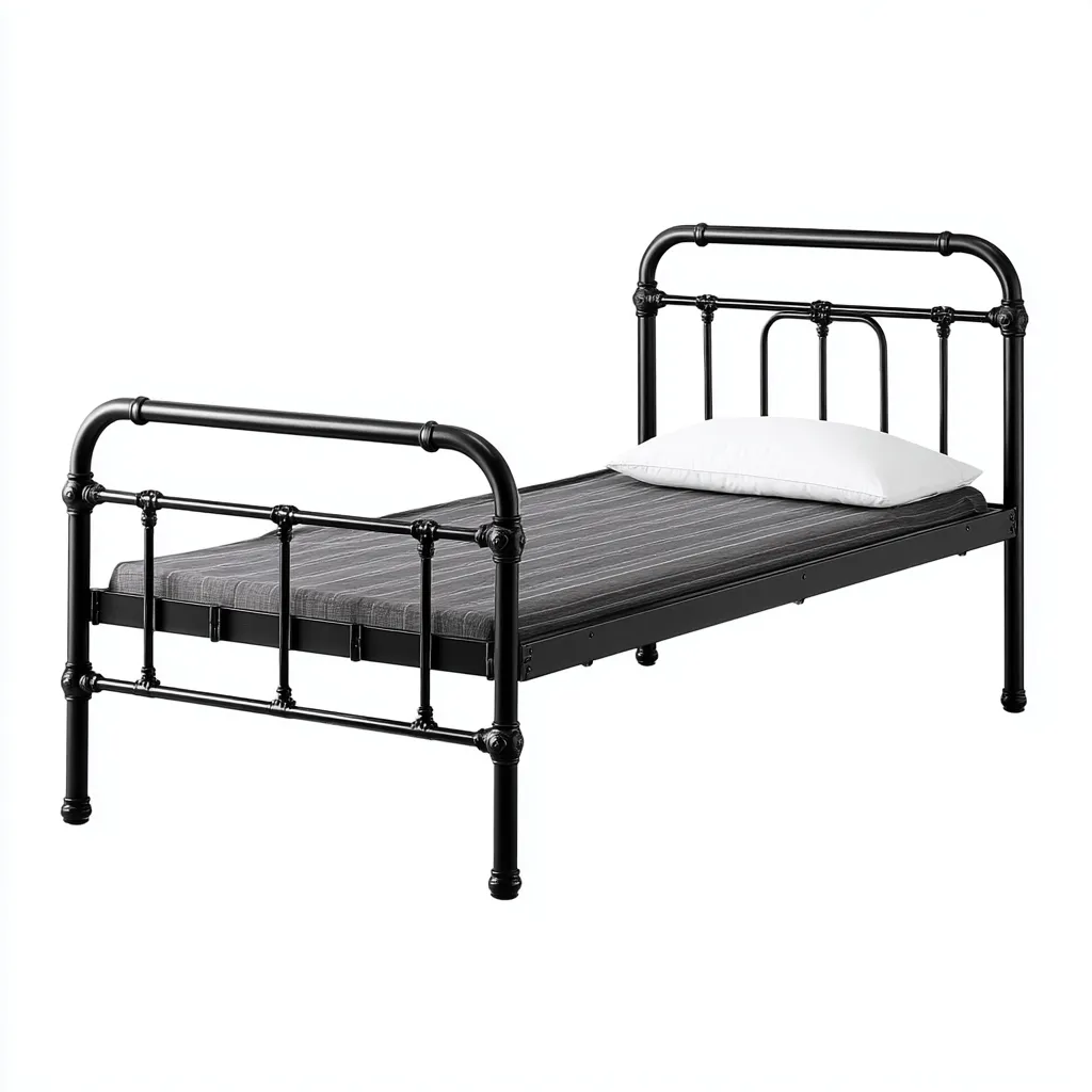 Letto singolo in metallo 200x100x100 cm - nero - stile vintage industriale-Hutete
