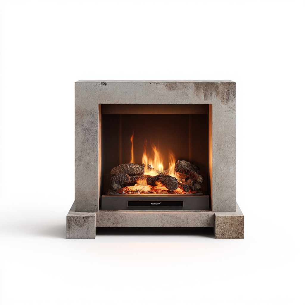 Camino elettrico in cemento 75x40x80 cm - grigio - design industriale moderno-Hutete