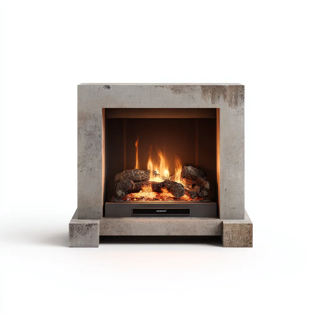 Camino elettrico in cemento 75x40x80 cm - grigio - design industriale moderno-Hutete