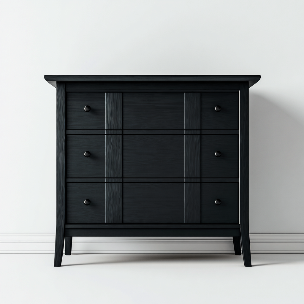 Cassettiera in legno massello 100x45x90 cm - nero - stile classico moderno-Hutete