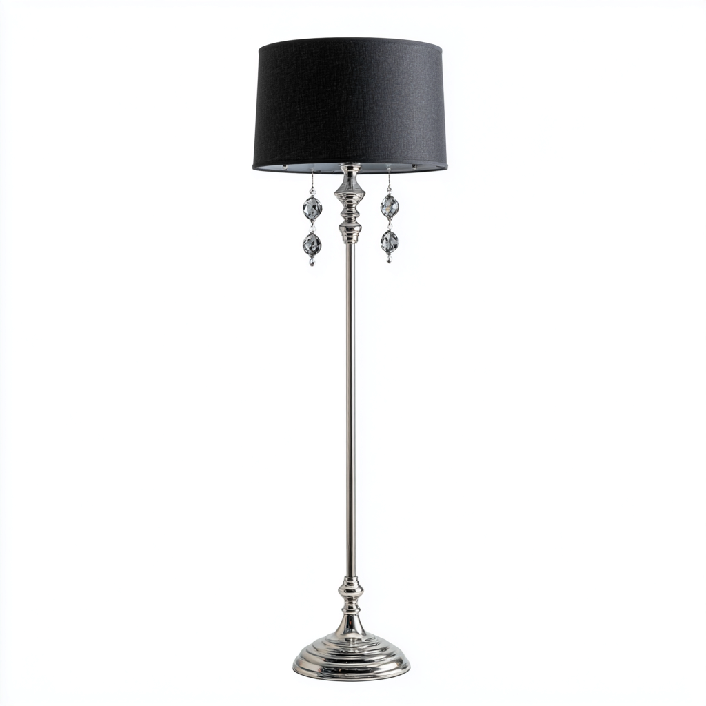 Lampada da terra in metallo 34x34x158 cm - argento-nero - design moderno con pendenti in cristallo-Hutete
