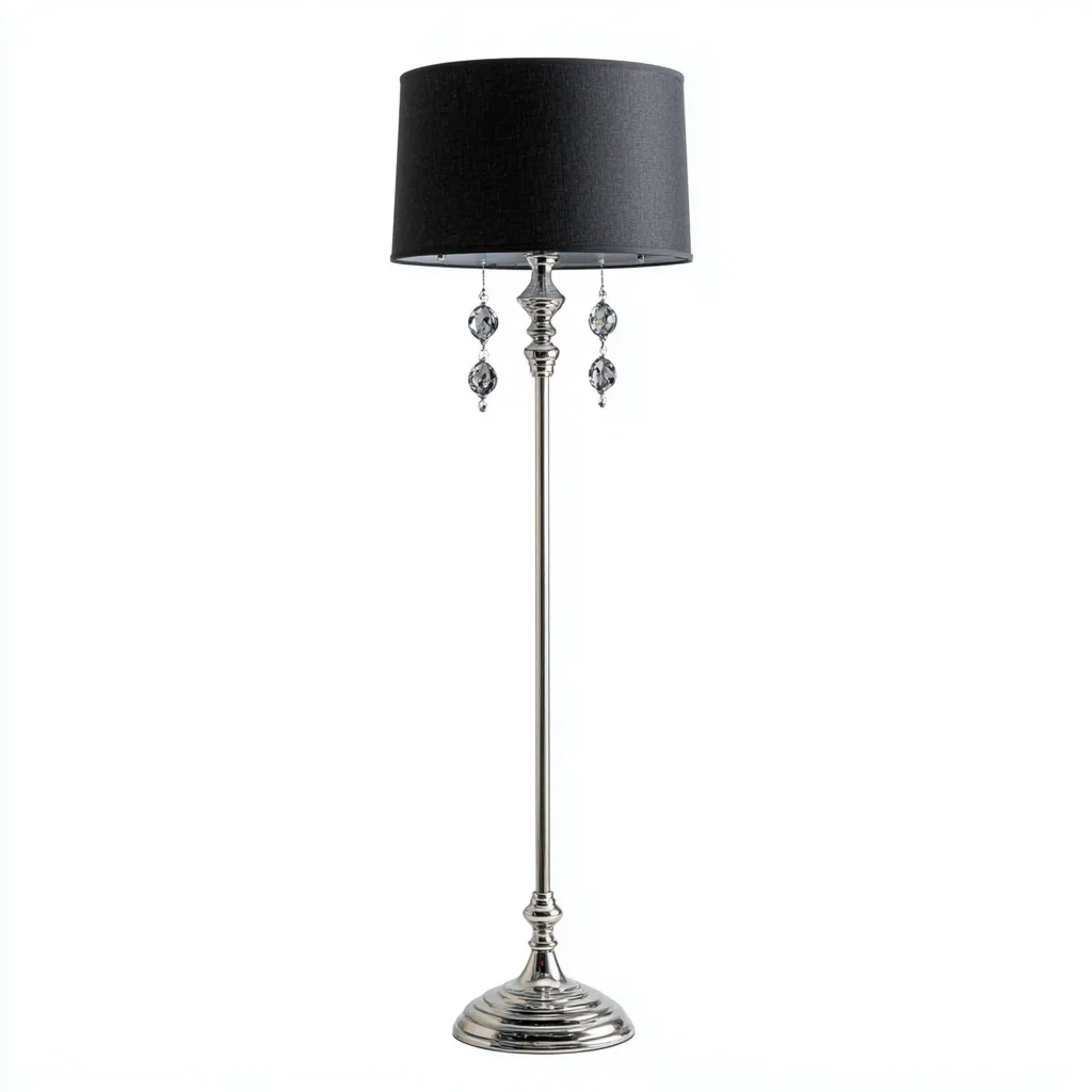 Lampada da terra in metallo 34x34x158 cm - argento-nero - design moderno con pendenti in cristallo-Hutete