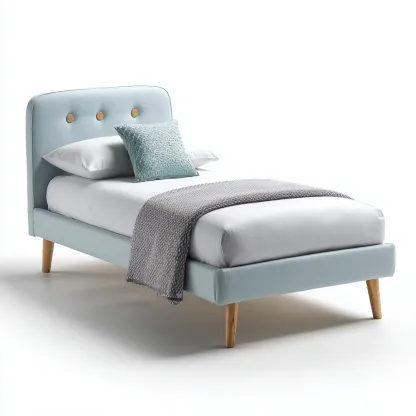 Letto singolo imbottito in tessuto 200x100x90 cm - azzurro chiaro - design moderno-Hutete