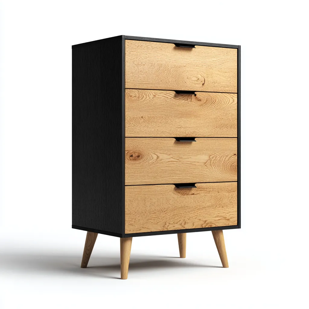 Cassettiera in legno nero e rovere naturale 80x45x100 cm - colore nero-naturale - stile scandinavo moderno-Hutete