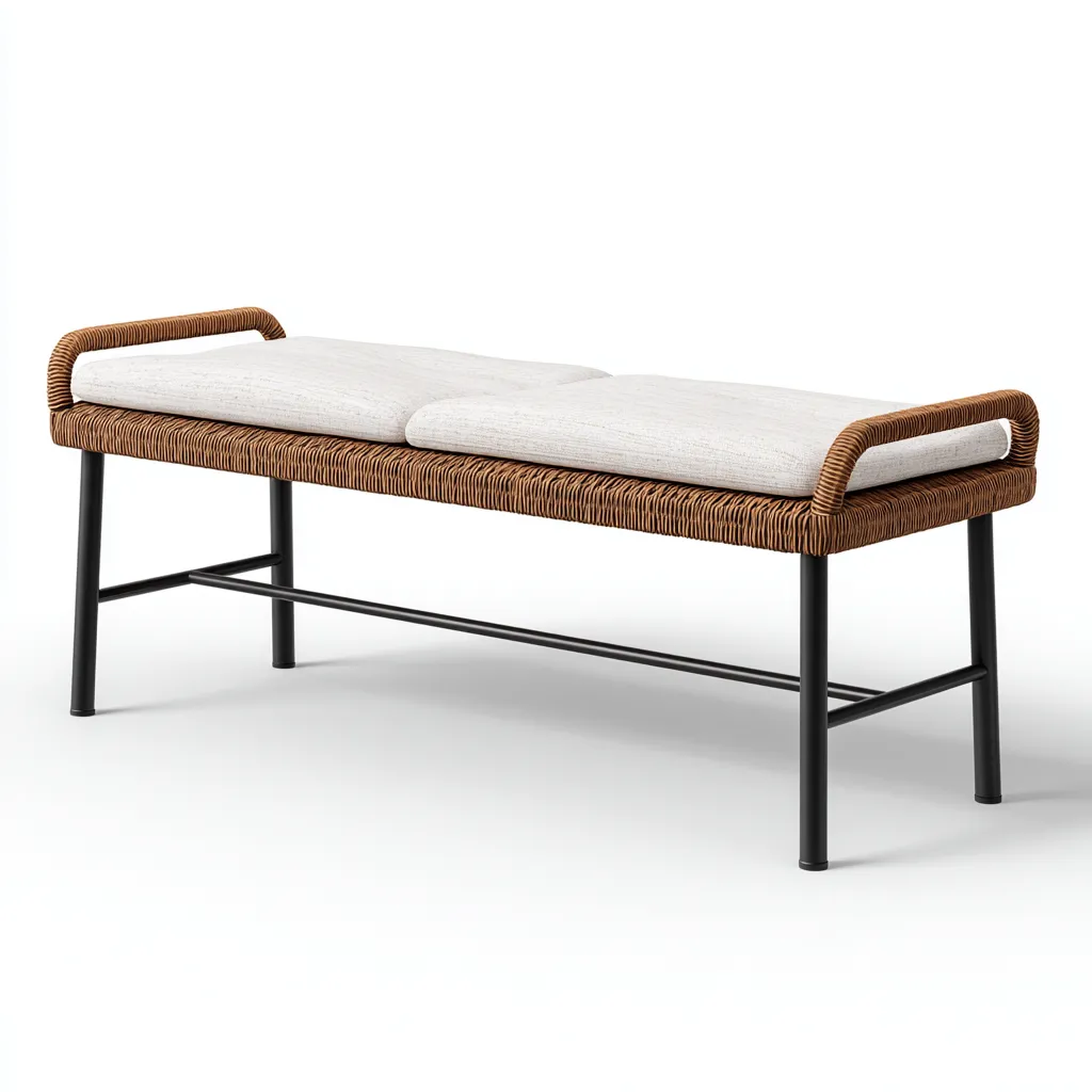 Panca da giardino in rattan sintetico e metallo 130x45x50 cm - marrone-beige - stile moderno-Hutete