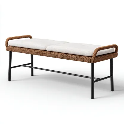 Panca da giardino in rattan sintetico e metallo 130x45x50 cm - marrone-beige - stile moderno-Hutete