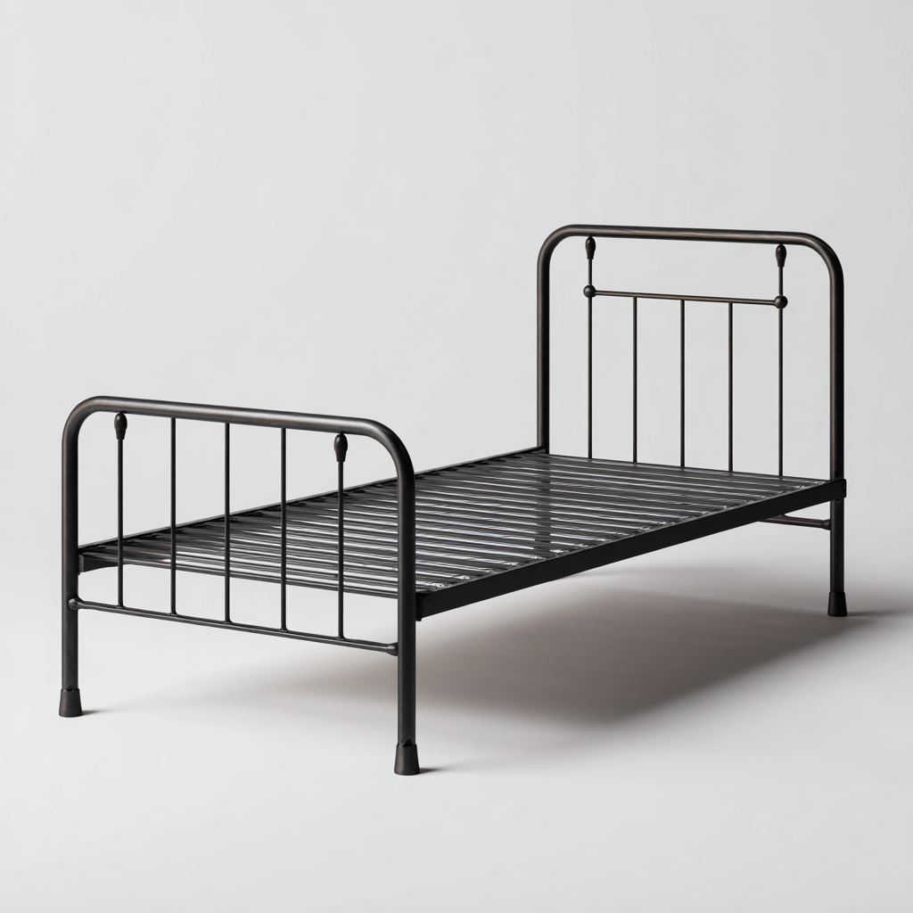 Letto singolo in metallo 200x100x95 cm - nero - stile vintage industriale-Hutete