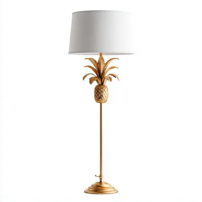 Lampada da terra in metallo 38x38x160 cm - oro - paralume bianco - design tropicale decorativo-Hutete