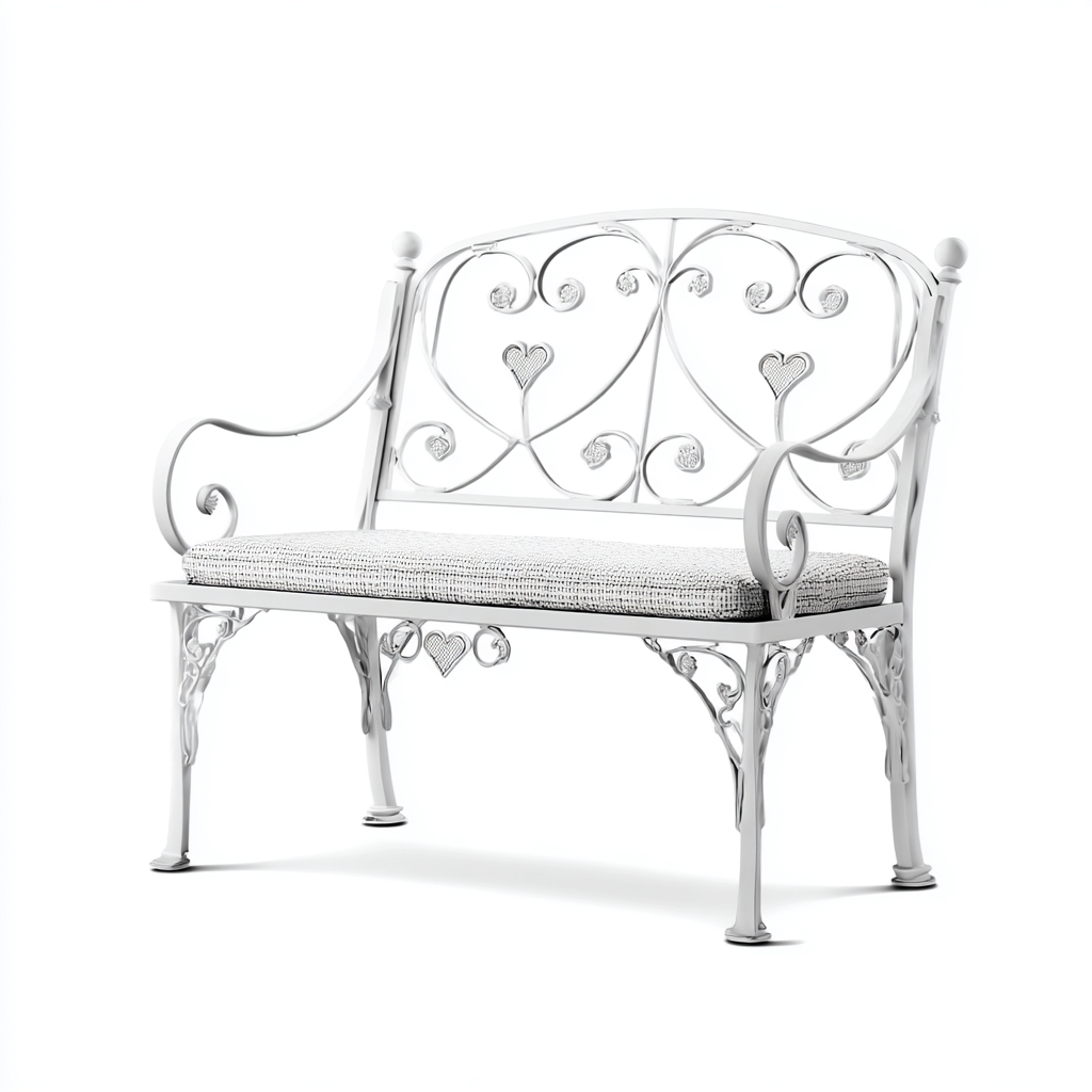 Panca da giardino in metallo con cuscino 115x55x90 cm - bianco - stile romantico classico-Hutete