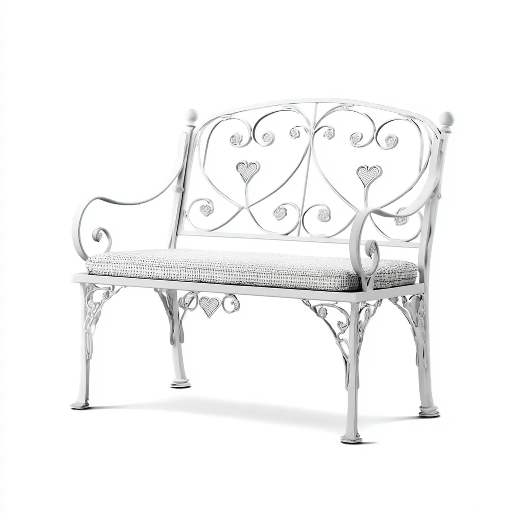 Panca da giardino in metallo con cuscino 115x55x90 cm - bianco - stile romantico classico-Hutete