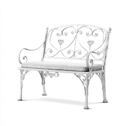 Panca da giardino in metallo con cuscino 115x55x90 cm - bianco - stile romantico classico-Hutete