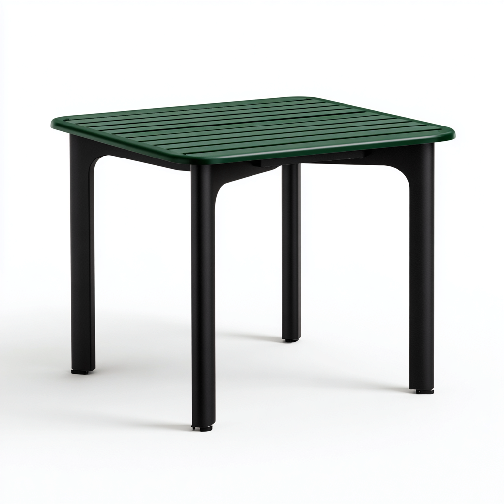 Tavolo da giardino - piano in plastica e struttura in metallo - 80x80x72 cm - verde scuro-nero - design moderno-Hutete