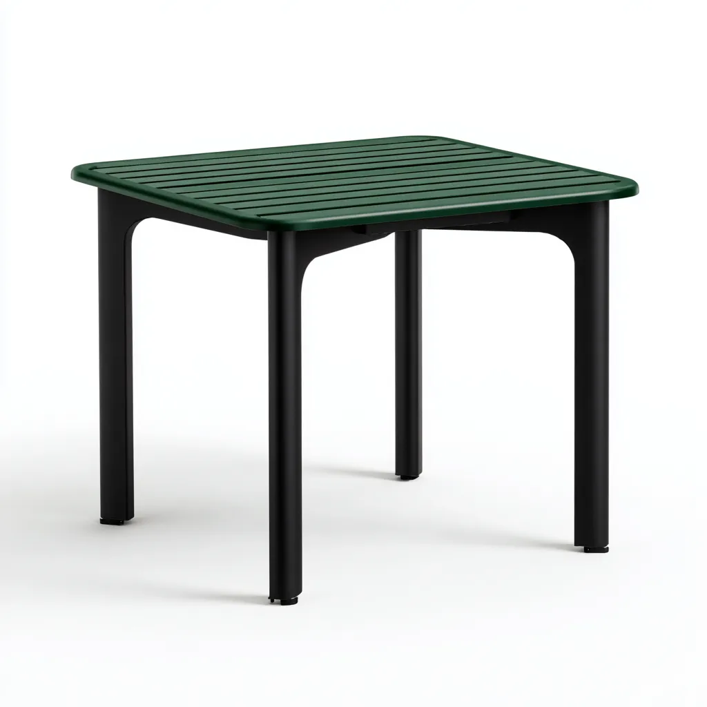 Tavolo da giardino - piano in plastica e struttura in metallo - 80x80x72 cm - verde scuro-nero - design moderno-Hutete