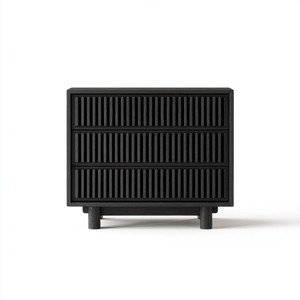 Cassettiera in legno massello 95x45x85 cm - nero - stile moderno minimalista-Hutete