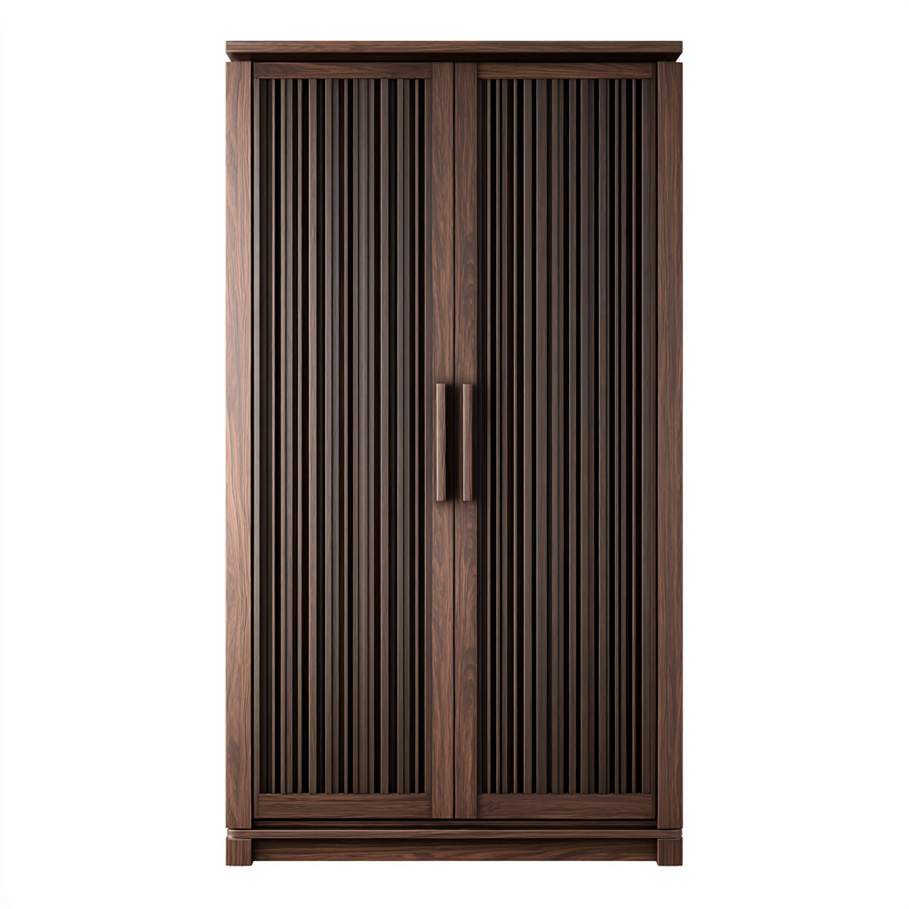 Armadio moderno in legno 140x60x200 cm - marrone - con ante a doghe verticali e spazi di archiviazione funzionali-Hutete