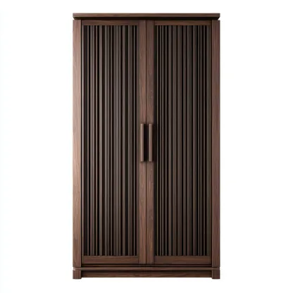 Armadio moderno in legno 140x60x200 cm - marrone - con ante a doghe verticali e spazi di archiviazione funzionali-Hutete