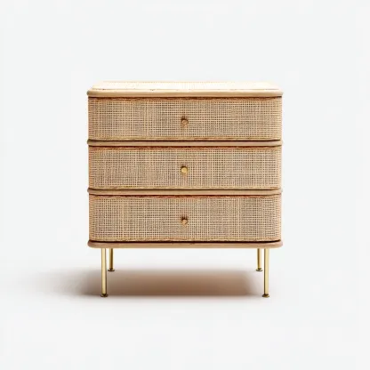 Cassettiera con 3 cassetti - rattan e legno chiaro - 75x40x80 cm - stile boho moderno-Hutete