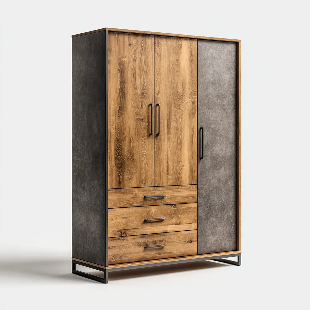 Armadio moderno in legno 165x55x200 cm - marrone-grigio - con spazi di archiviazione e struttura in metallo-Hutete