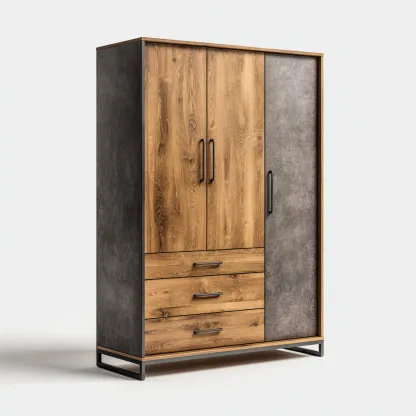 Armadio moderno in legno 165x55x200 cm - marrone-grigio - con spazi di archiviazione e struttura in metallo-Hutete